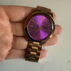 Lightly used. Michael Kors Gold Watch with Purple Dial